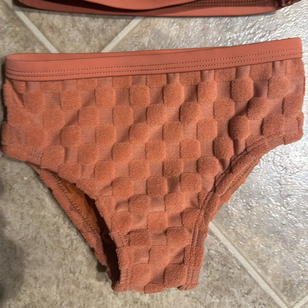 Little Co. Terry Cloth Checkered Two-Piece Swimsuit Bikini Set in Sunburn‎